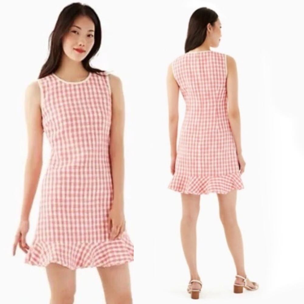 NEW Kate Spade Plaid Print Round Neckline Sleeveless Mini Dress Pink Size: 4